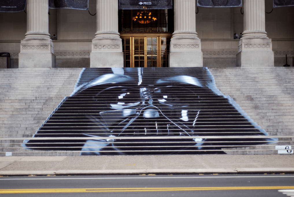 Darth Vader picture on steps of Franklin Institute, Philadelphia