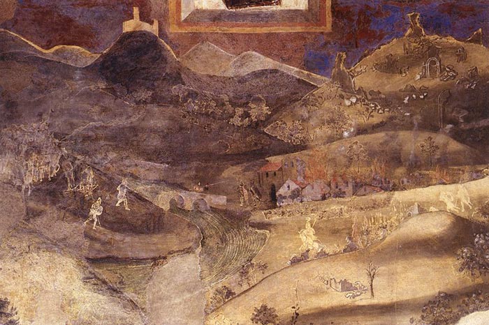 Effects of Bad Government on the Countryside _detail of fresco in Palazzo Pubblico Siena 1338-1340