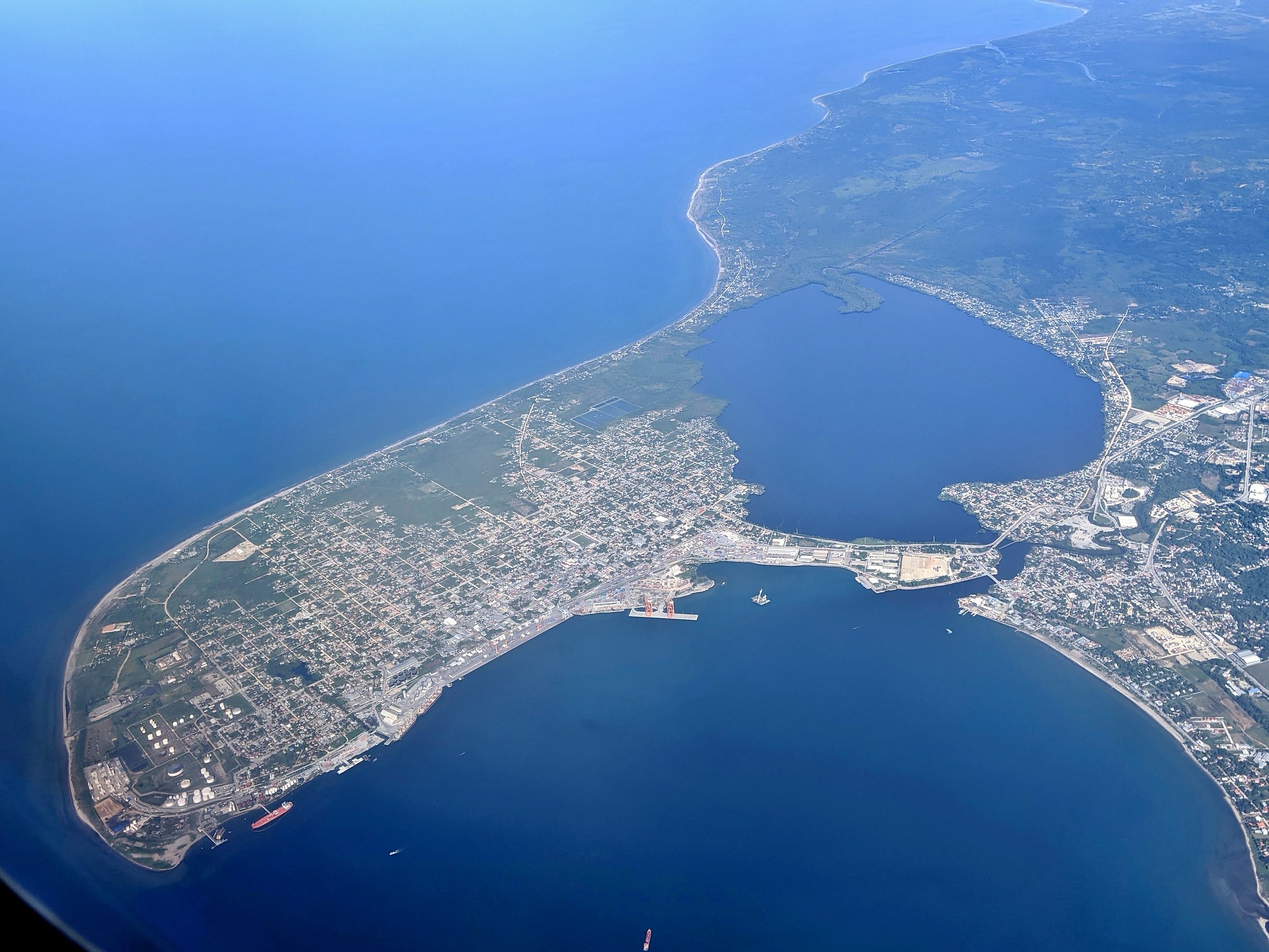 Aerial view of Puerto Cortes, surrounded by the sea and bay